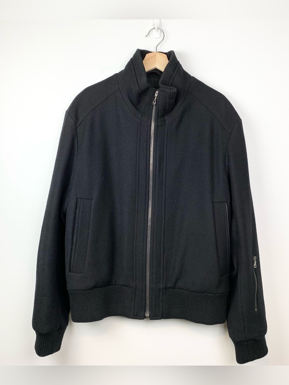 Hugo Boss Jacket Coat Canderow Bomber Black Cashmere Wool Blend Sz 52 XL Read